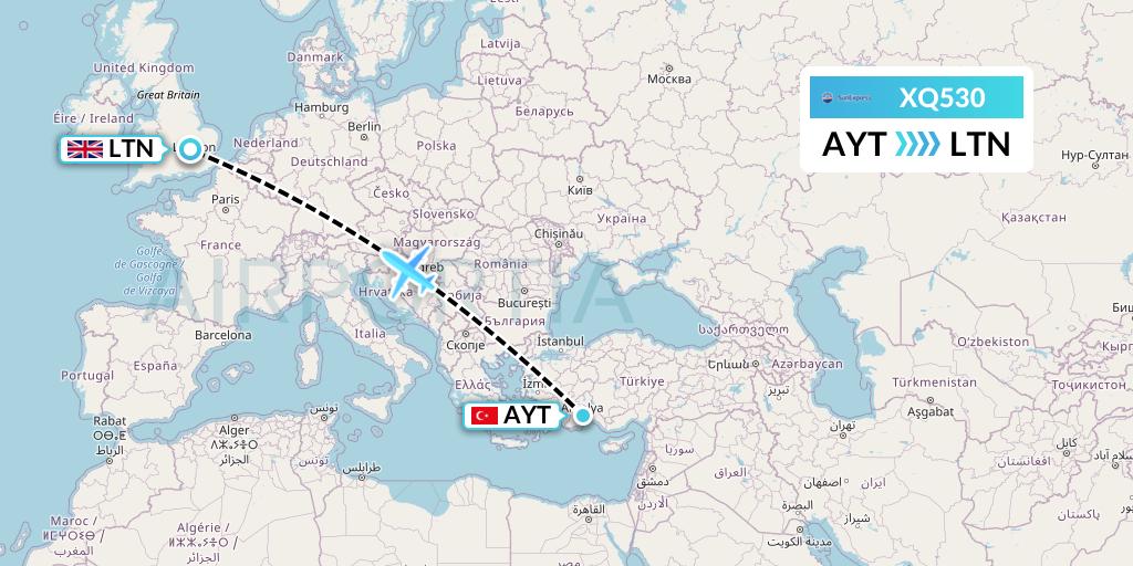 XQ530 SunExpress Flight Map: Antalya to London