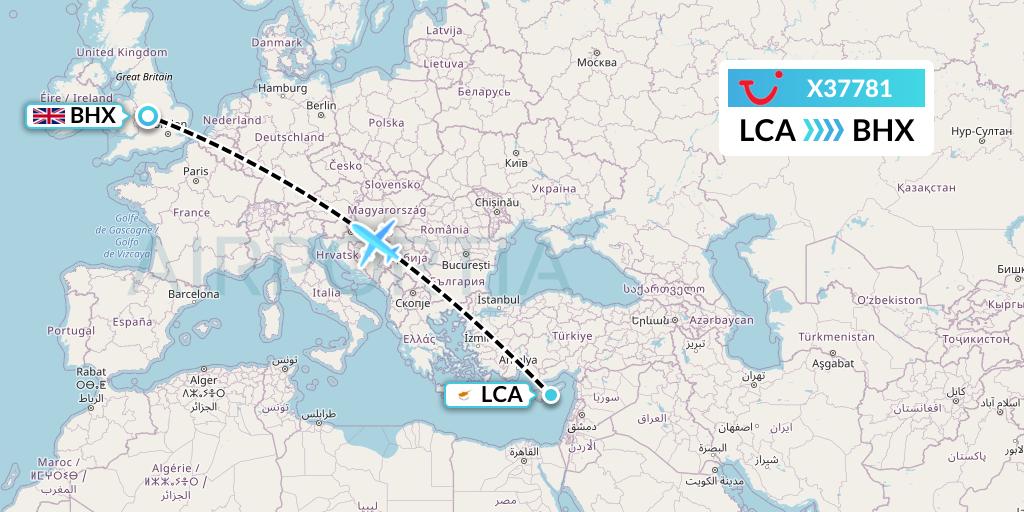 X37781 TUI fly Germany Flight Map: Larnaca to Birmingham