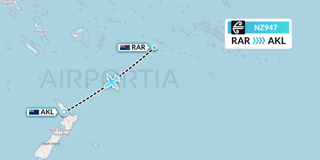 NZ947 Air New Zealand Flight Map: Avarua to Auckland