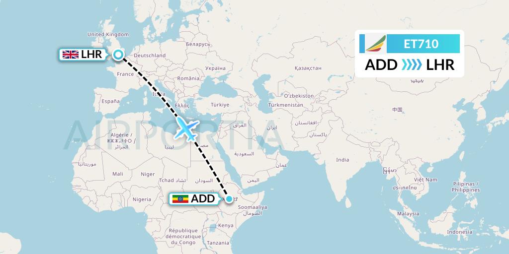 ET710 Ethiopian Airlines Flight Map: Addis Ababa to London