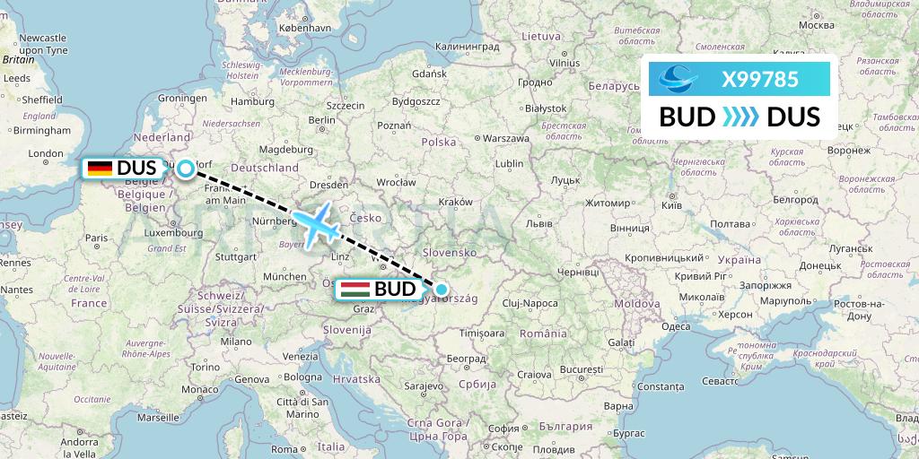 X99785 Avion Express Flight Map: Budapest to Dusseldorf