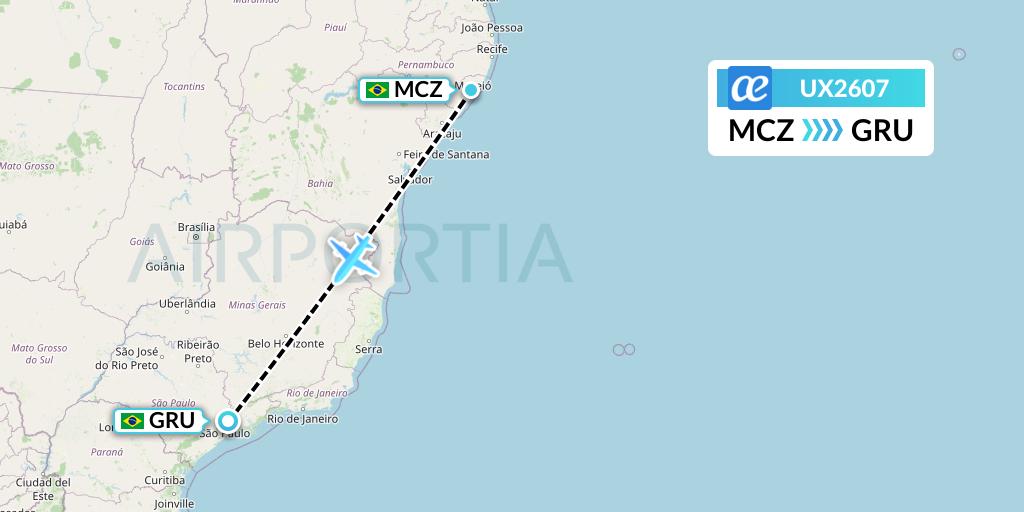 UX2607 Air Europa Flight Map: Maceio to Sao Paulo