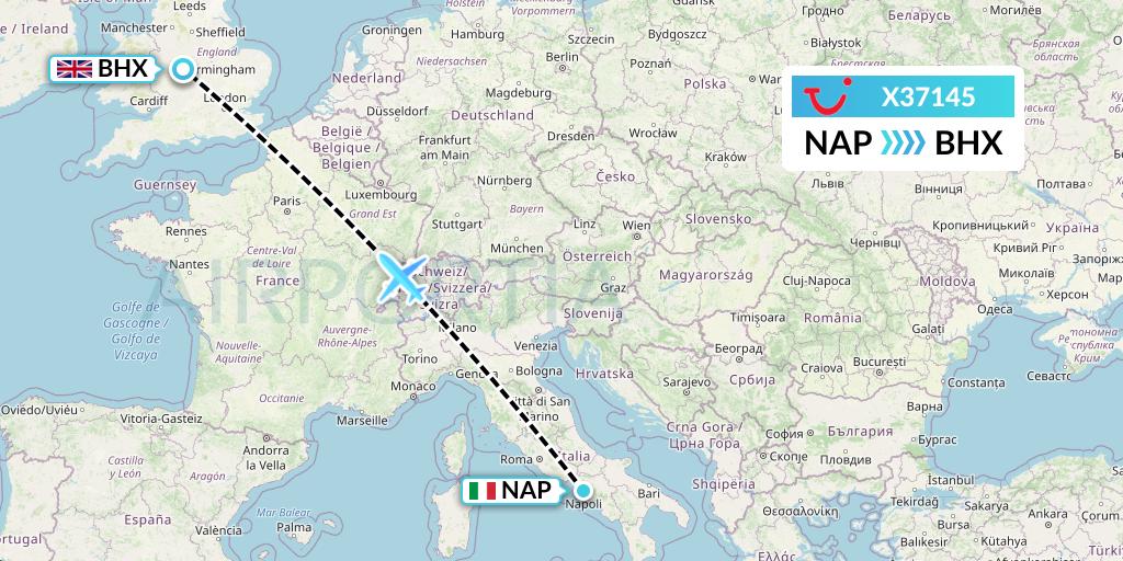 X37145 TUI fly Germany Flight Map: Naples to Birmingham