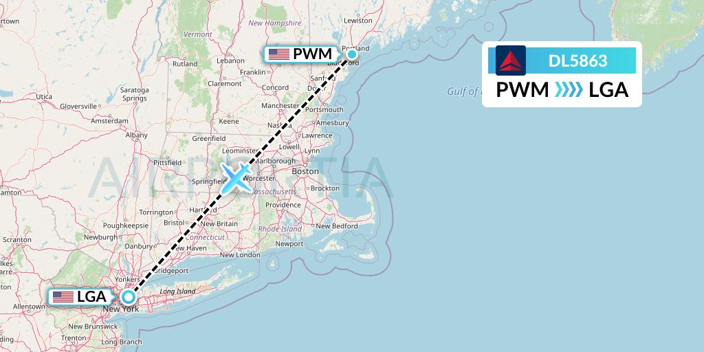 DL5863 Delta Air Lines Flight Map: Portland to New York