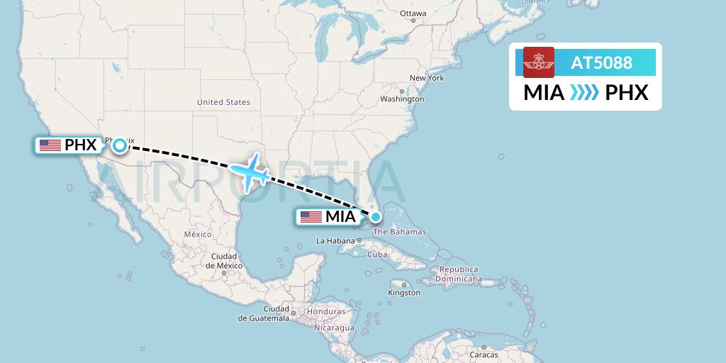 AT5088 Royal Air Maroc Flight Map: Miami to Phoenix