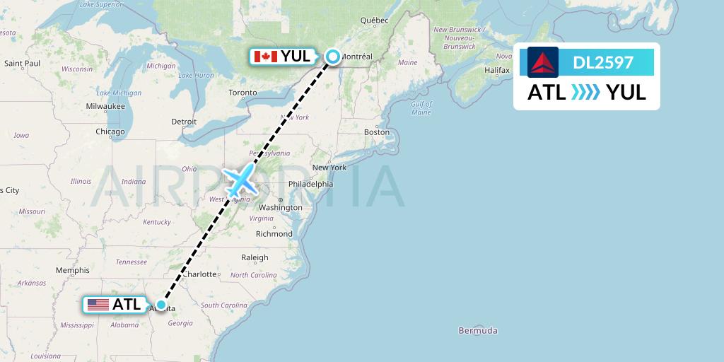 DL2597 Delta Air Lines Flight Map: Atlanta to Montreal