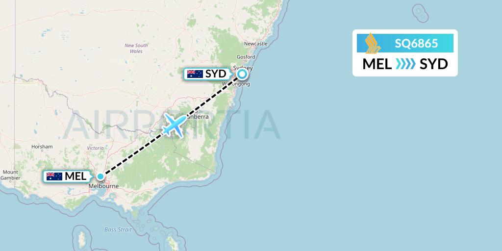 SQ6865 Singapore Airlines Flight Map: Melbourne to Sydney