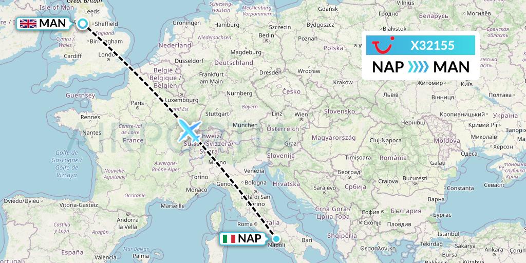 X32155 TUI fly Germany Flight Map: Naples to Manchester