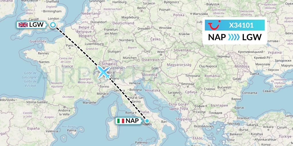 X34101 TUI fly Germany Flight Map: Naples to London