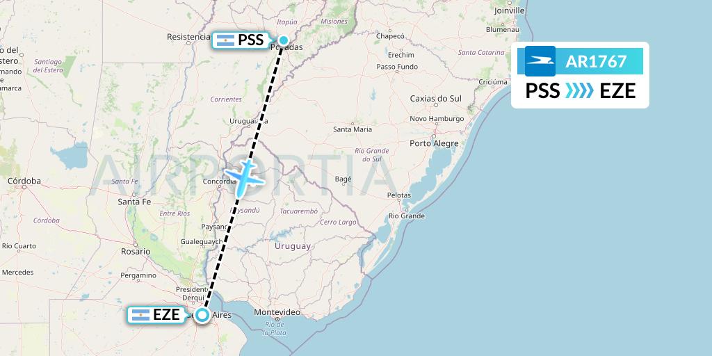 AR1767 Aerolineas Argentinas Flight Map: Posadas to Buenos Aires
