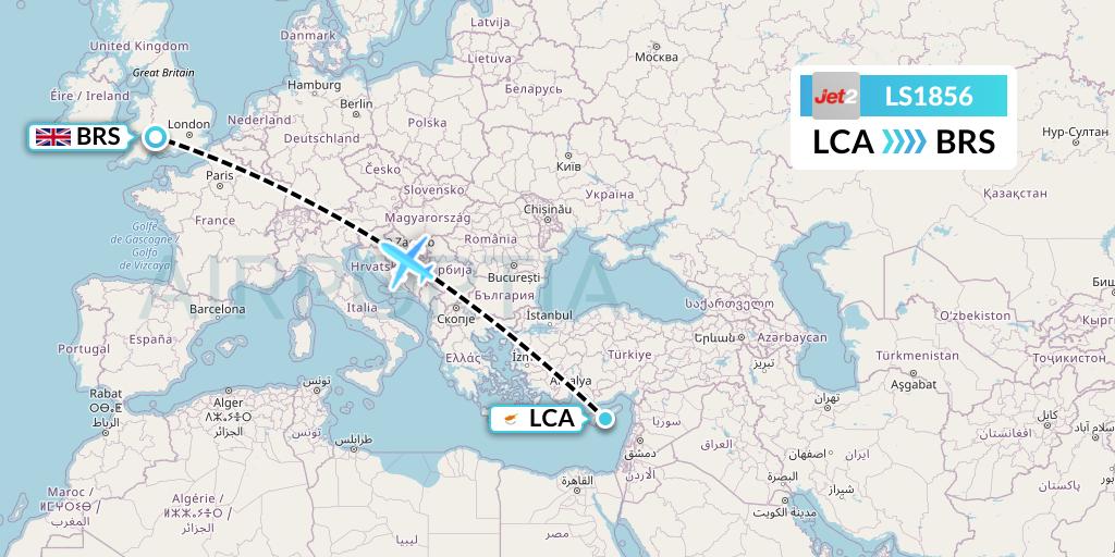LS1856 Jet2 Flight Map: Larnaca to Bristol