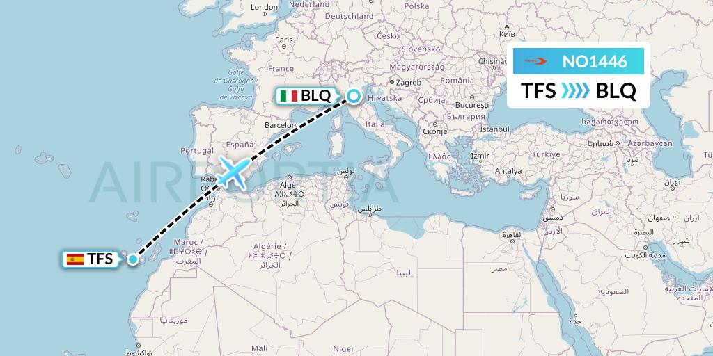 NO1446 Neos Flight Map: Tenerife to Bologna