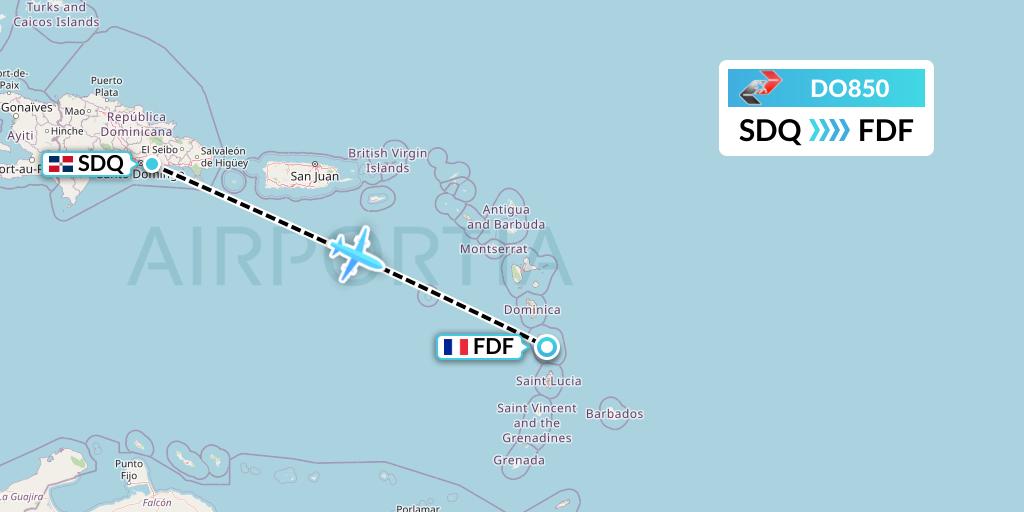 DO850 Sky High Aviation Flight Map: Santo Domingo to Fort-de-France
