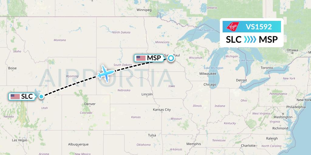 VS1592 Virgin Atlantic Airways Flight Map: Salt Lake City to Minneapolis