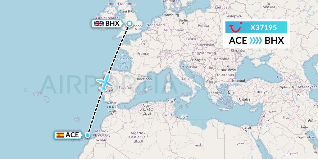 X37195 TUI fly Germany Flight Map: Lanzarote to Birmingham
