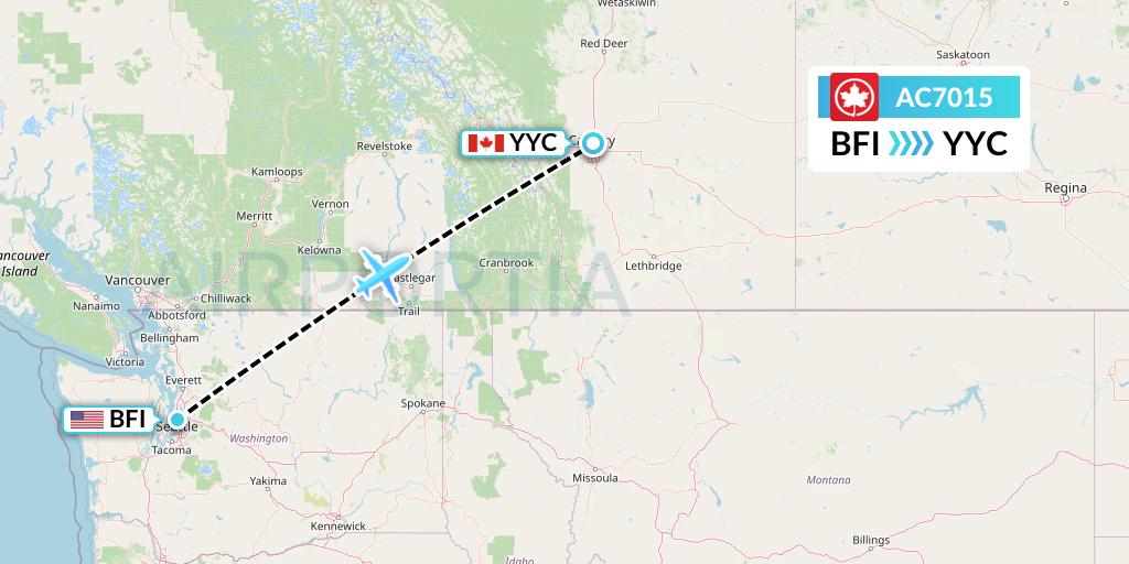 AC7015 Air Canada Flight Map: Seattle to Calgary