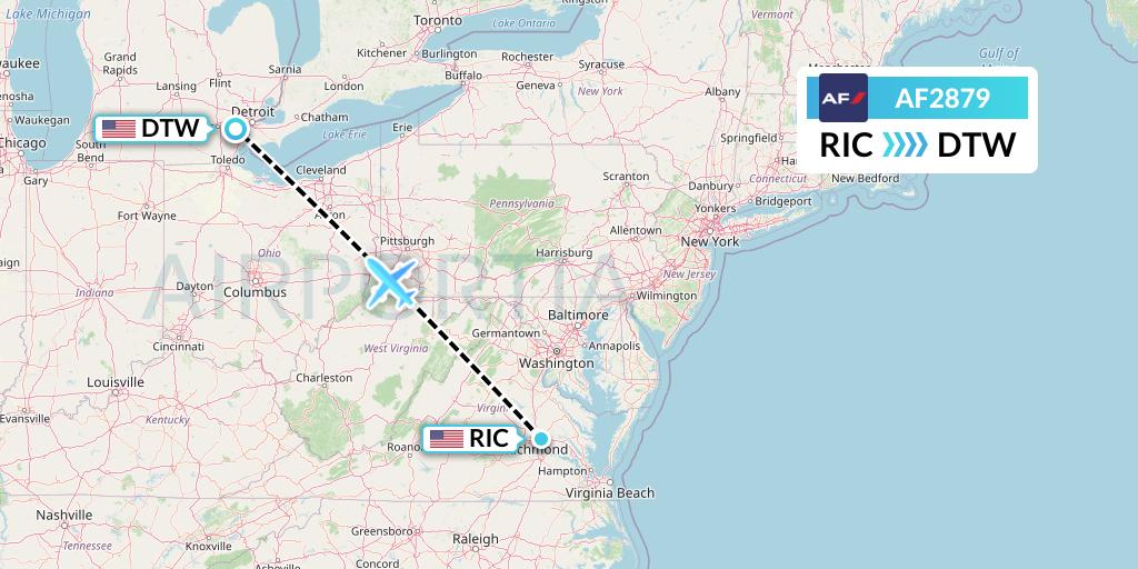 AF2879 Air France Flight Map: Richmond to Detroit