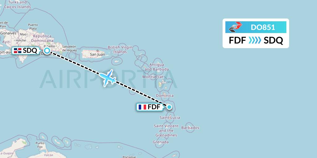 DO851 Sky High Aviation Flight Map: Fort-de-France to Santo Domingo