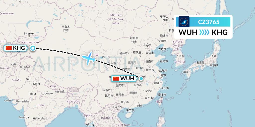CZ3765 China Southern Airlines Flight Map: Wuhan to Kashgar