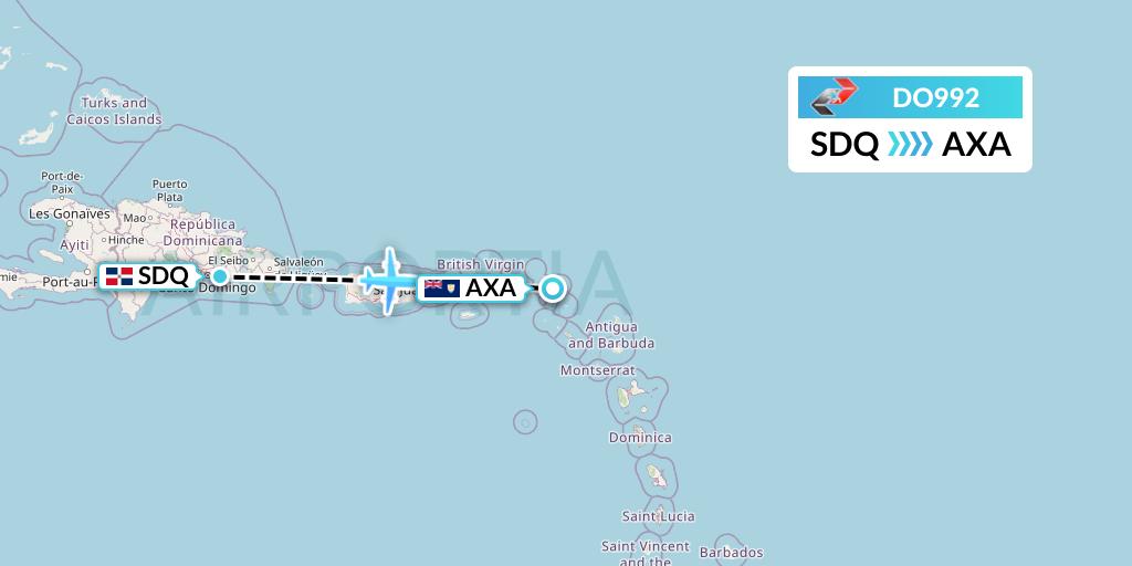 DO992 Sky High Aviation Flight Map: Santo Domingo to The Valley