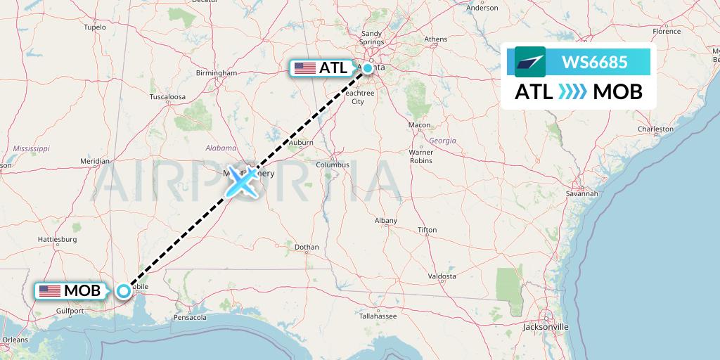 WS6685 WestJet Flight Map: Atlanta to Mobile
