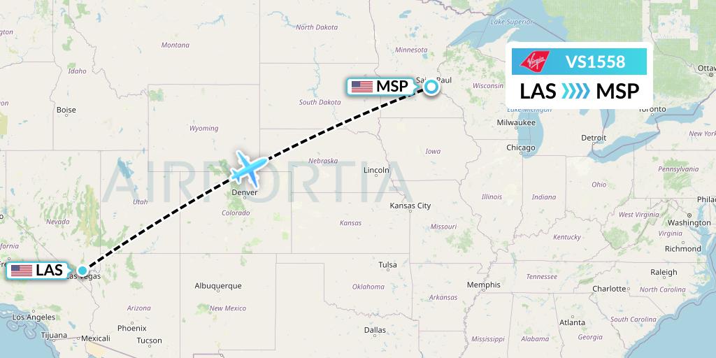 VS1558 Virgin Atlantic Airways Flight Map: Las Vegas to Minneapolis