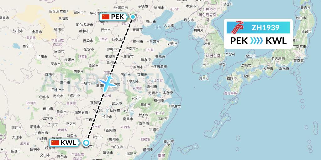 ZH1939 Shenzhen Airlines Flight Map: Beijing to Guilin