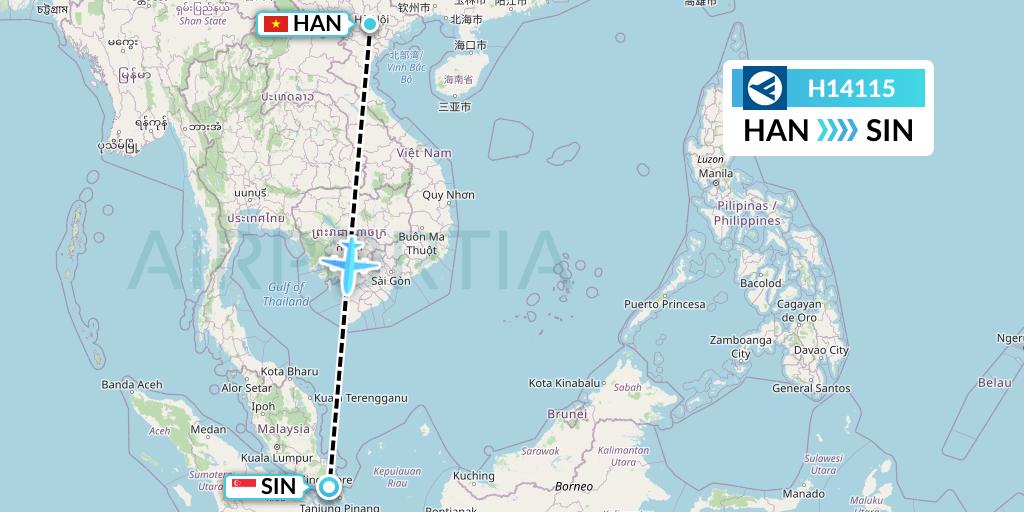 H14115 Hahn Air Systems Flight Map: Hanoi to Singapore