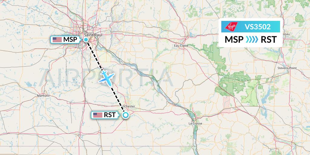 VS3502 Virgin Atlantic Airways Flight Map: Minneapolis to Rochester