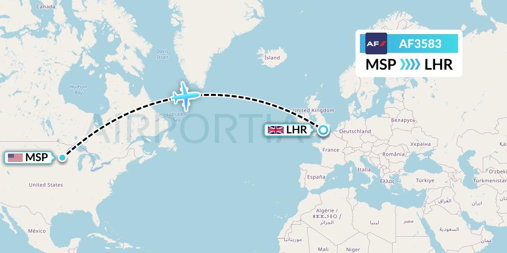 AF3583 Air France Flight Map: Minneapolis to London