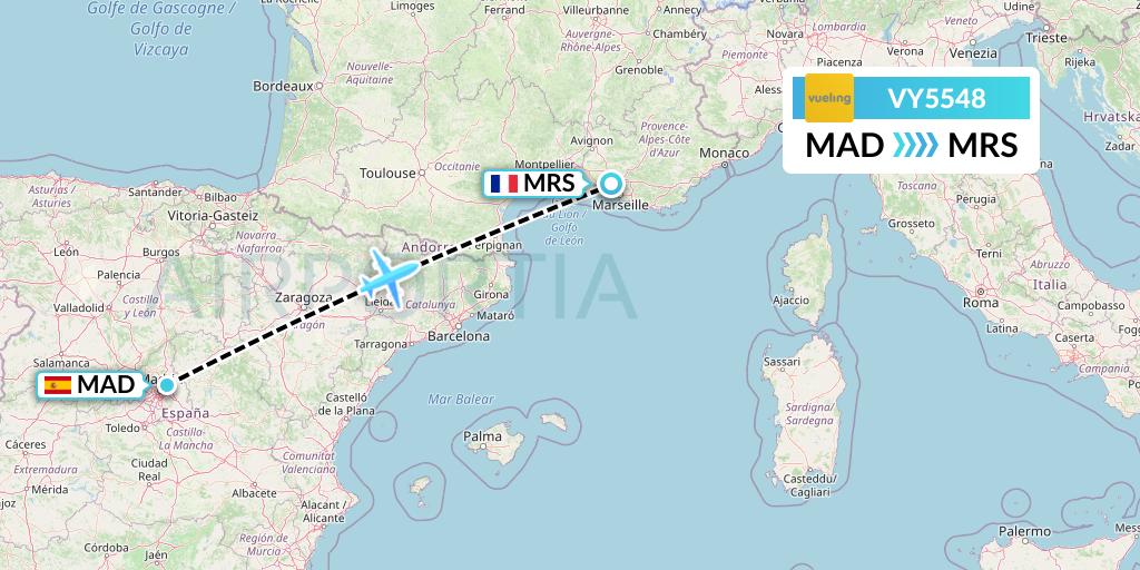 VY5548 Vueling Flight Map: Madrid to Marseille