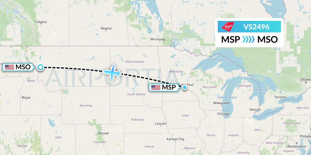 VS2496 Virgin Atlantic Airways Flight Map: Minneapolis to Missoula