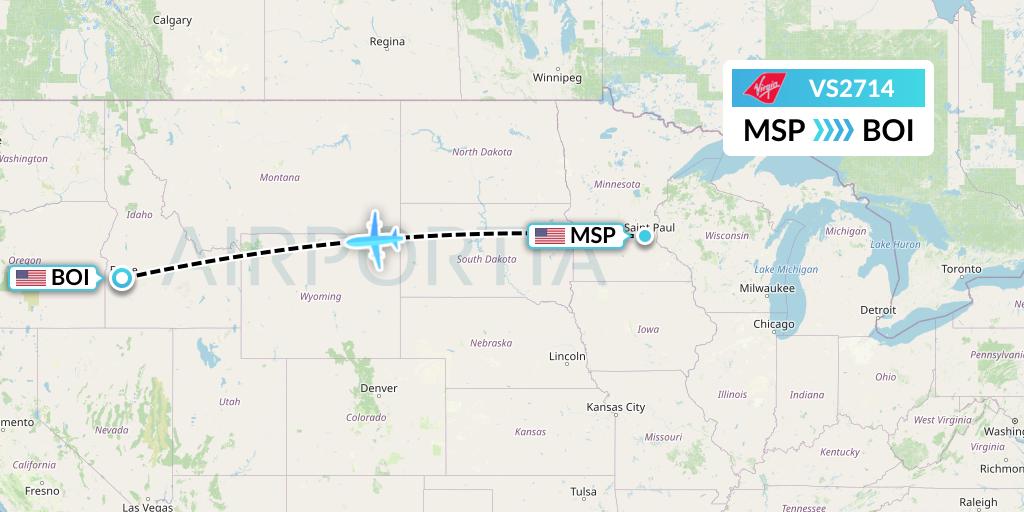 VS2714 Virgin Atlantic Airways Flight Map: Minneapolis to Boise