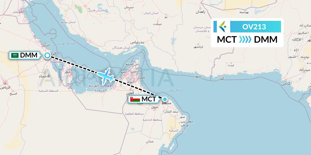 OV213 SalamAir Flight Map: Muscat to Dammam
