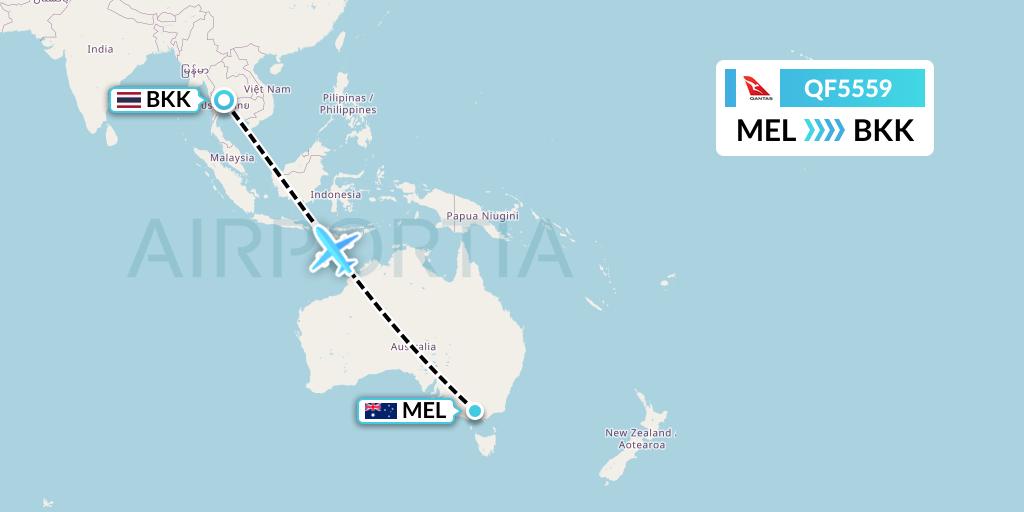 QF5559 Qantas Flight Map: Melbourne to Bangkok