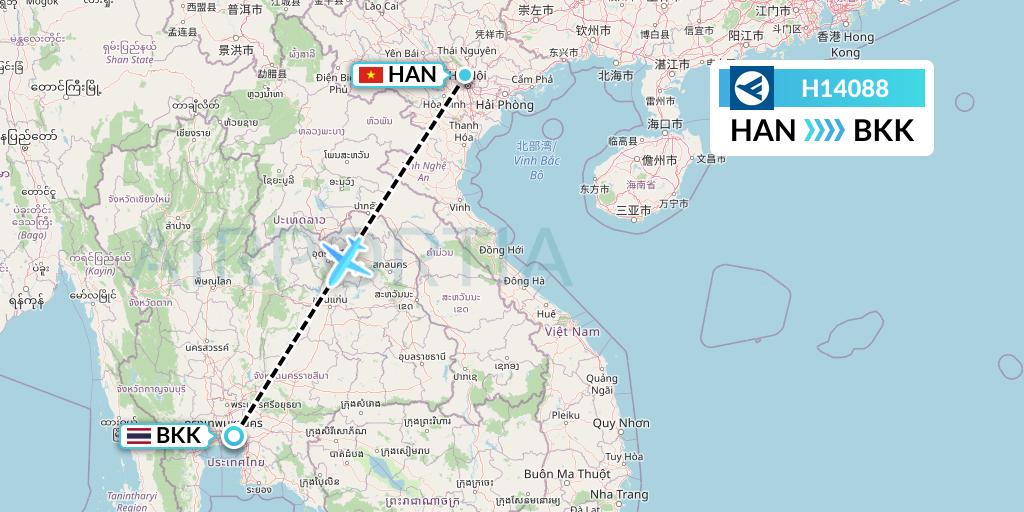 H14088 Hahn Air Systems Flight Map: Hanoi to Bangkok