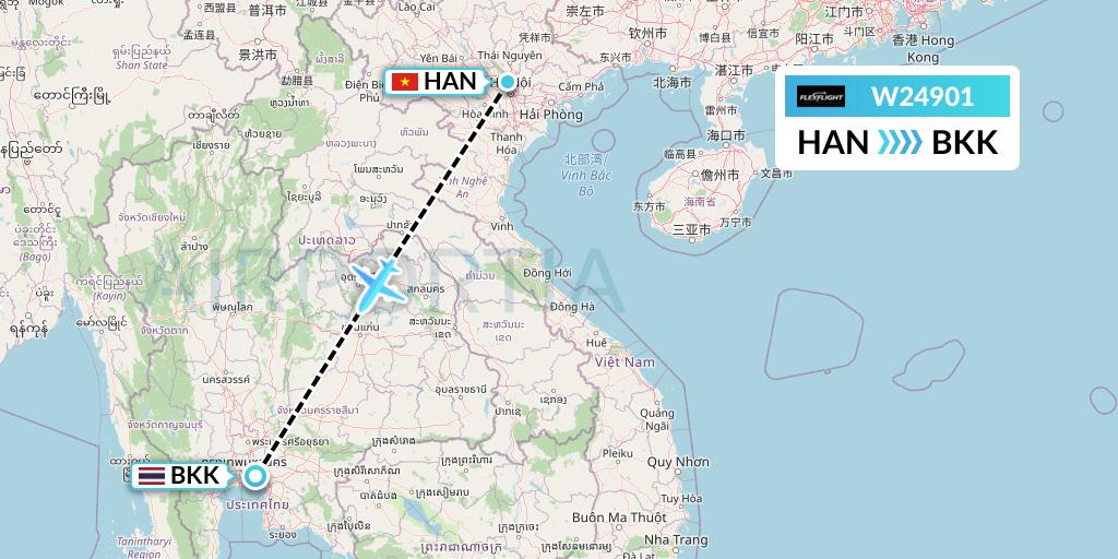 W24901 Flex Flight Flight Map: Hanoi to Bangkok
