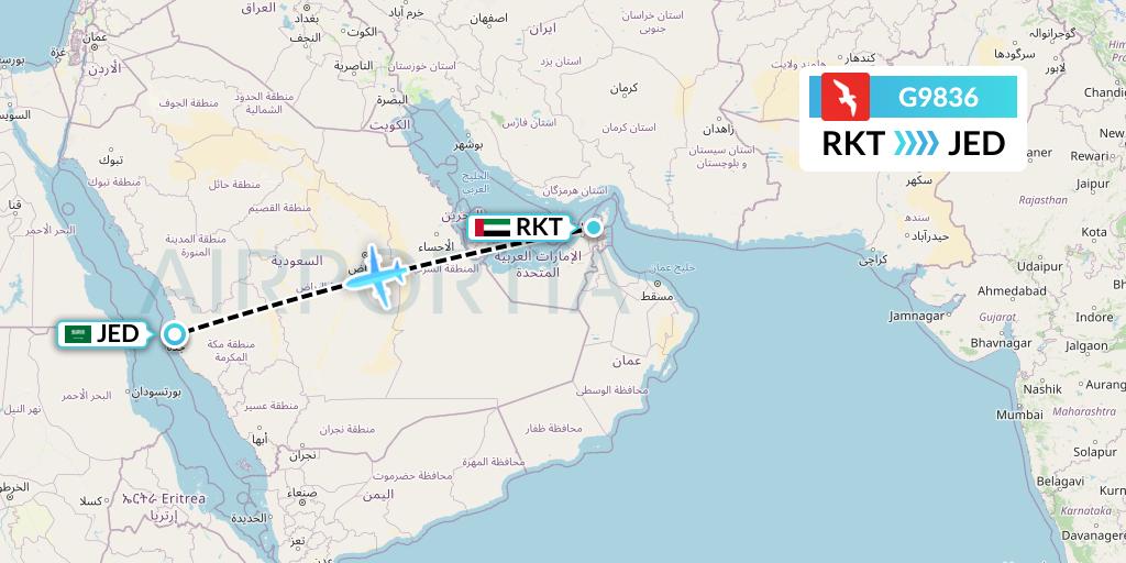 G9836 Air Arabia Flight Map: Ra'sal-Khaymah to Jeddah