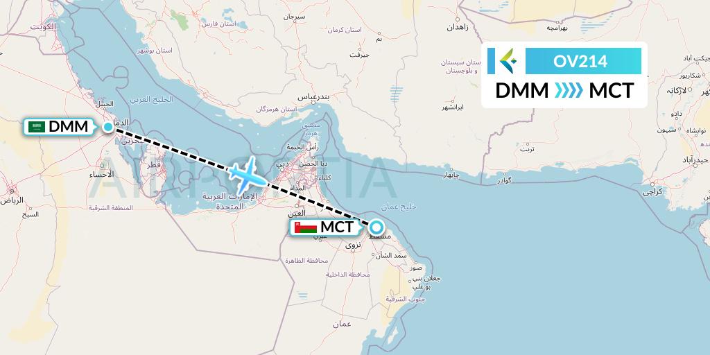 OV214 SalamAir Flight Map: Dammam to Muscat