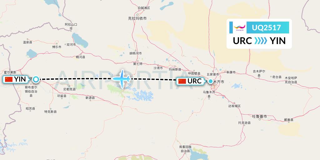UQ2517 Urumqi Airlines Flight Map: Urumqi to Yining