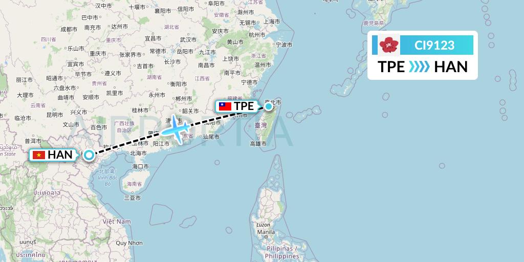 CI9123 China Airlines Flight Map: Taipei to Hanoi