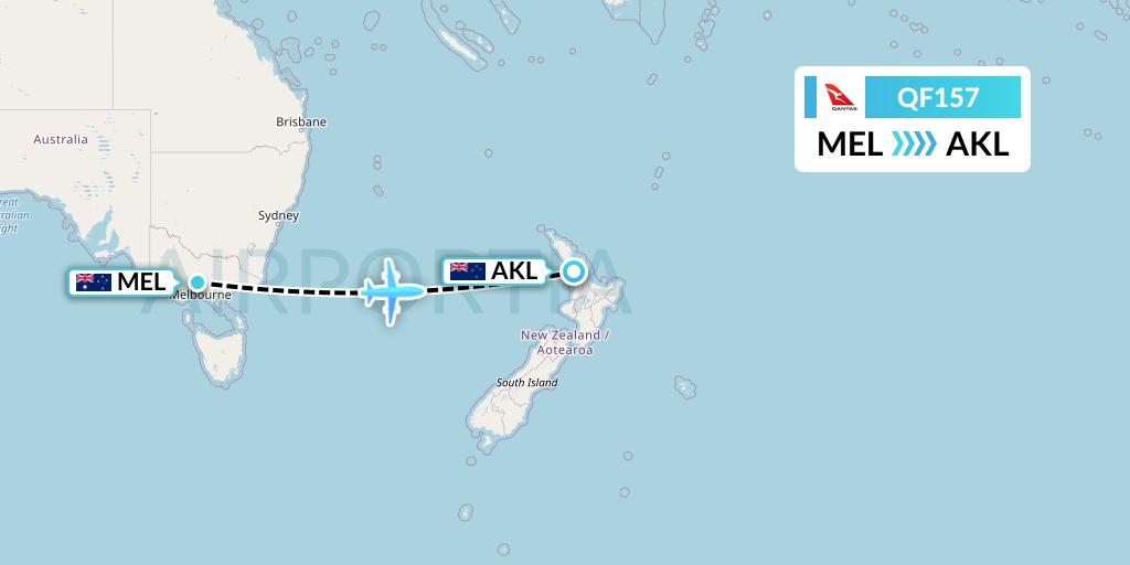 QF157 Qantas Flight Map: Melbourne to Auckland