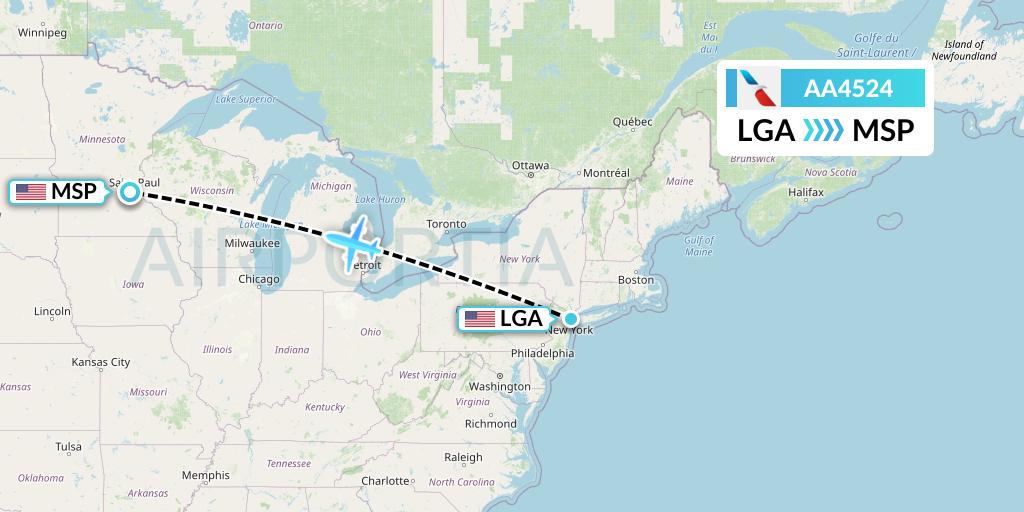 AA4524 American Airlines Flight Map: New York to Minneapolis