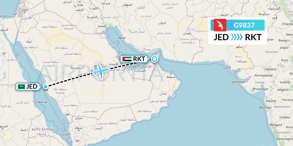 G9837 Air Arabia Flight Map: Jeddah to Ra'sal-Khaymah