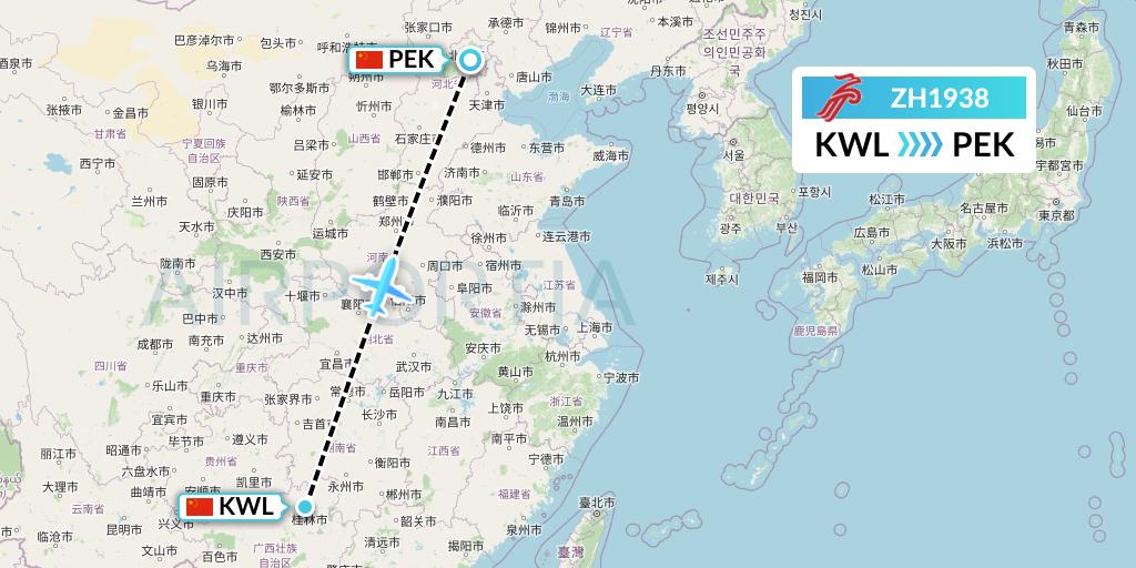 ZH1938 Shenzhen Airlines Flight Map: Guilin to Beijing