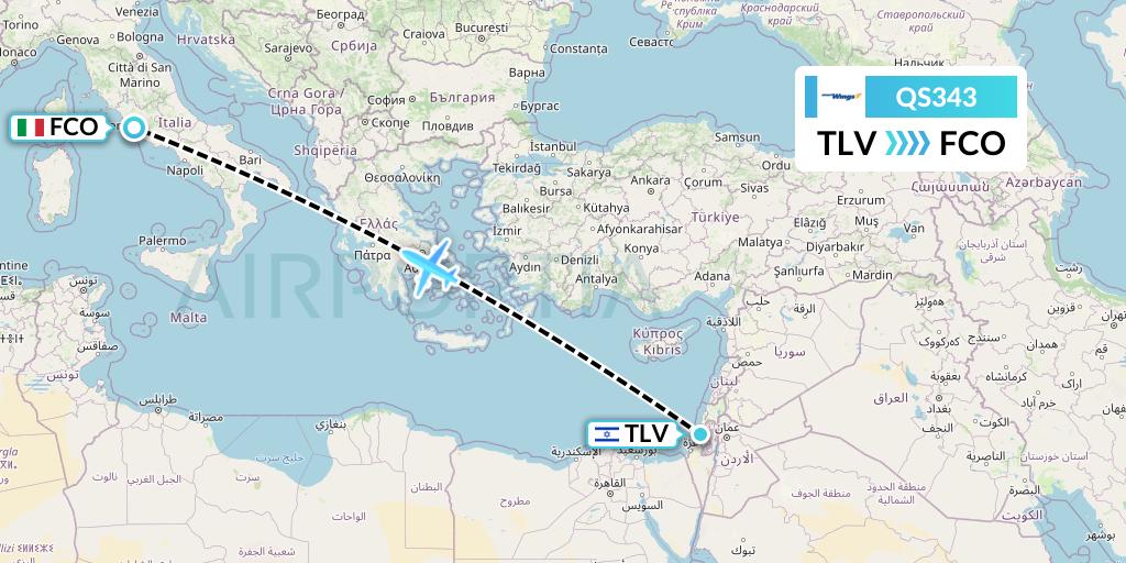 QS343 Smartwings Flight Map: Tel Aviv to Rome