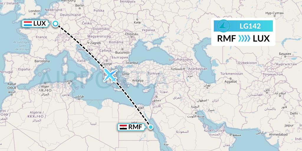 LG142 Luxair Flight Map: Marsa Alam to Luxembourg