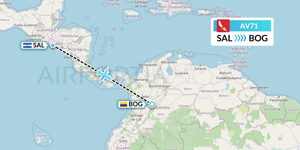 AV71 Avianca Flight Map: San Salvador to Bogota