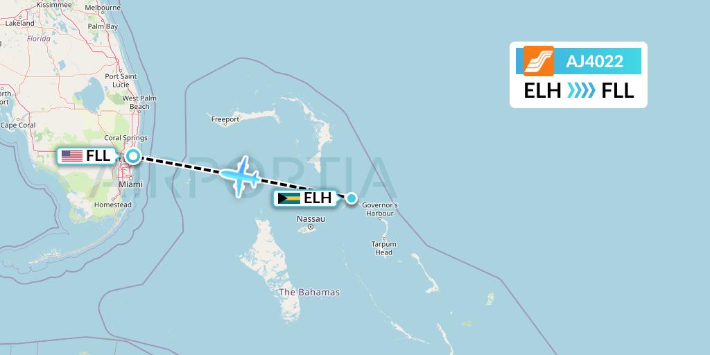 AJ4022 Aztec Airways Flight Map: North Eleuthera to Fort Lauderdale