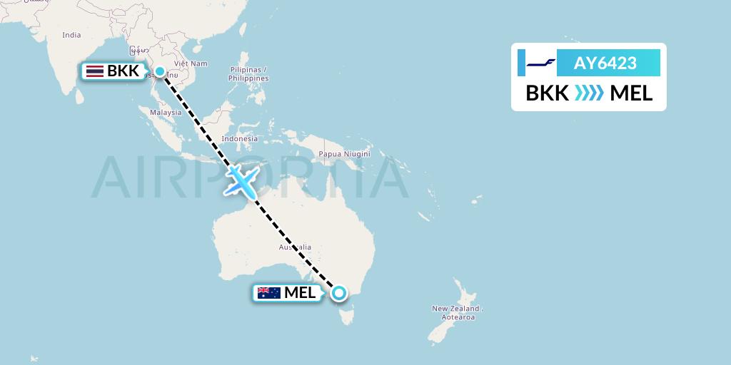 AY6423 Finnair Flight Map: Bangkok to Melbourne